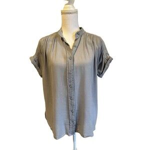 Silence + Noise Women's XS Oversized Short Sleeve Button Up Blouse Boho Gauzy